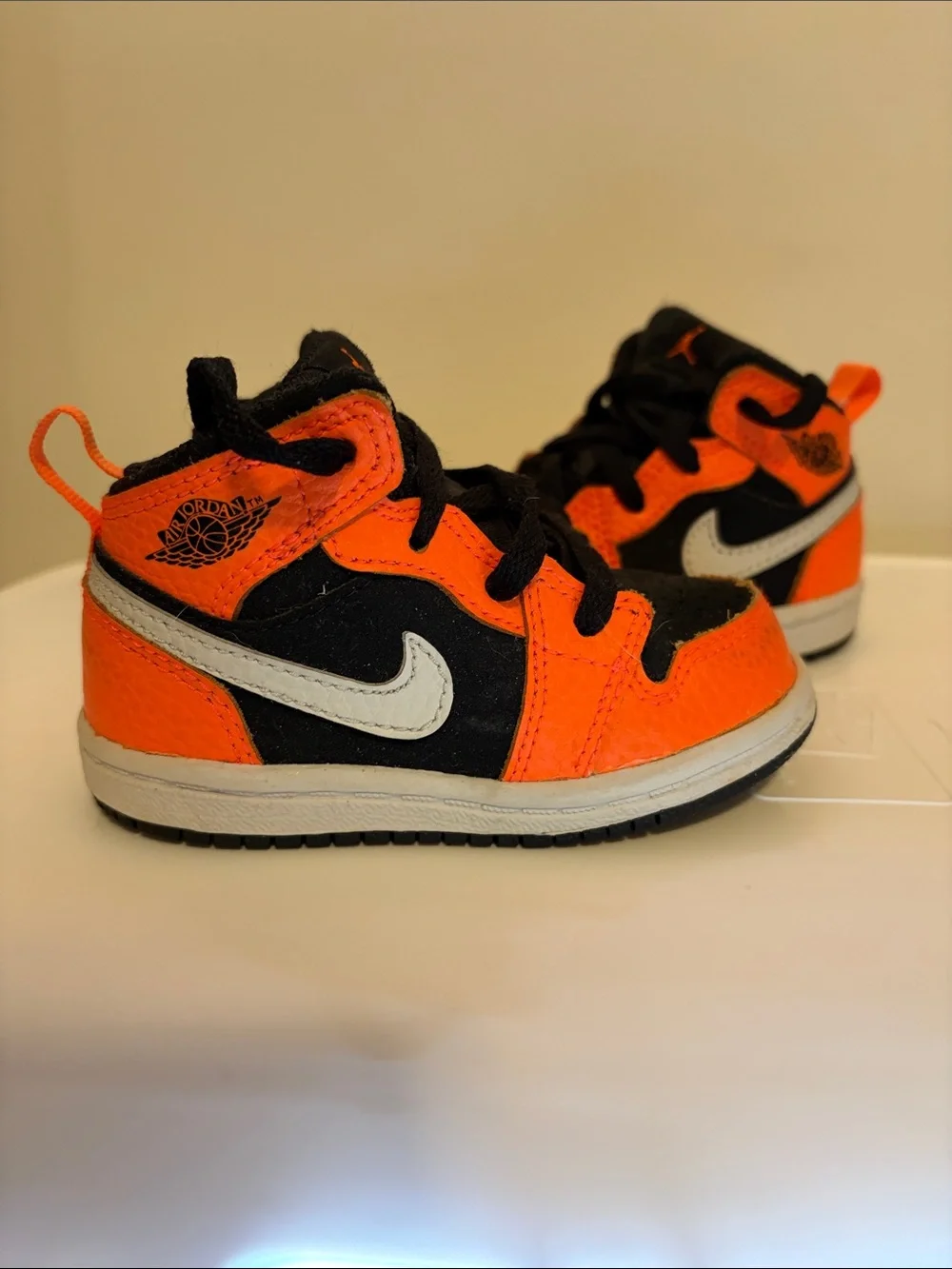 Jordan Toddler Orange and Black High-Top Sneakers with White Swoosh